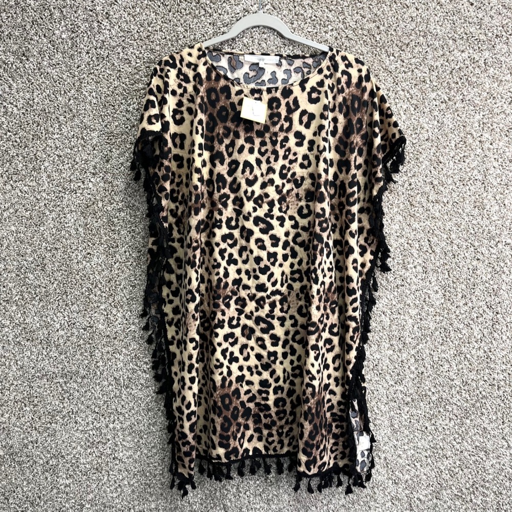 The Royal Standard Cover Up Women's OS Brown Leopard Tassel Trim Lori Swim NWT